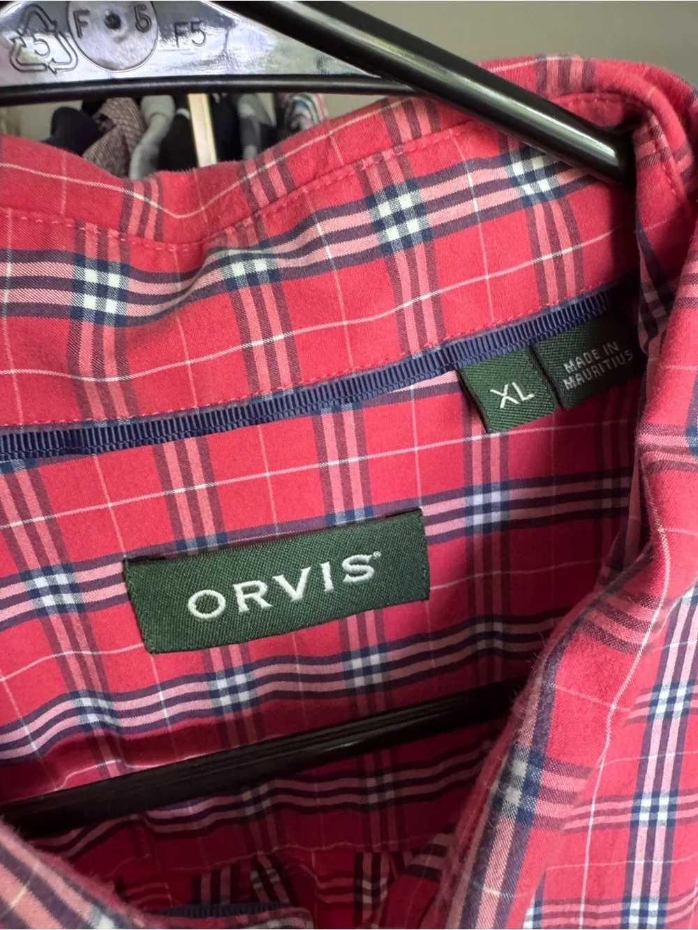 Orvis Red and Blue Plaid Button-Down Shirt